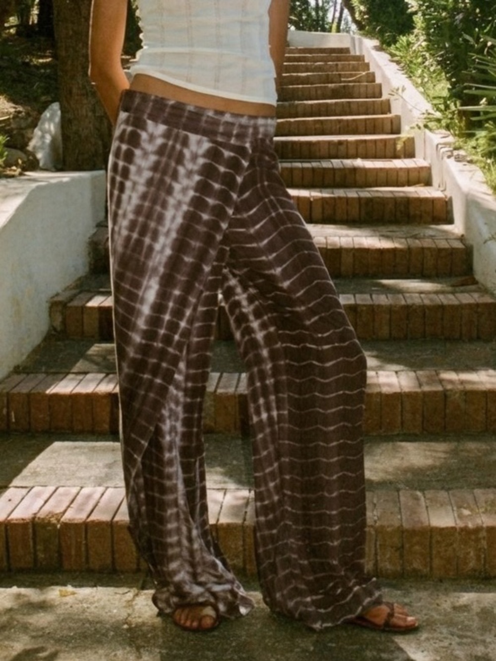 ZARA Wrap-Front Wide Leg Linen Blend Tie-Dye Boho Pants--NEW--XL